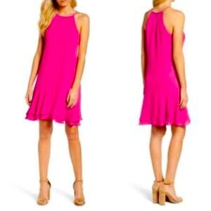 EUC Charles Henry fuchsia pink halter midi flutter dress size large